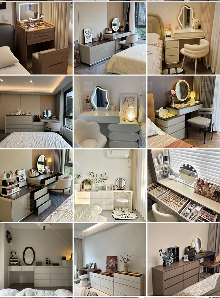 Luxury Black Solid Wood Vanity Table with LED Light Makeup Mirror 7 Drawers Durable Furniture for Bedroom Living Room Hotel Use