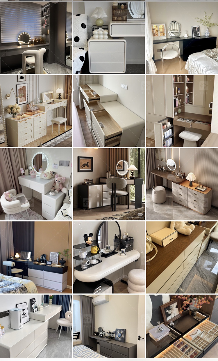 Luxury Black Solid Wood Vanity Table with LED Light Makeup Mirror 7 Drawers Durable Furniture for Bedroom Living Room Hotel Use