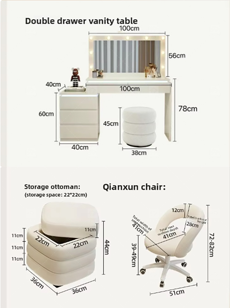 Factory Modern White 13 Drawers Dressing Table and Makeup Vanity Table with Led Light Bulb Mirror Stand Vanity Con Luz Led