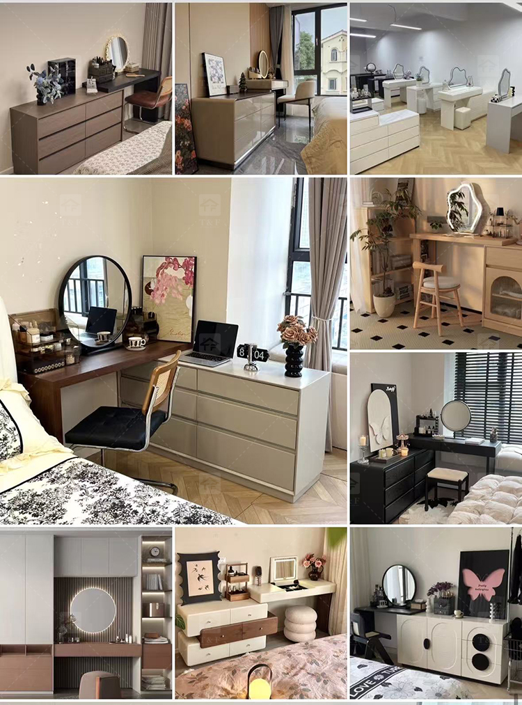 Factory Modern White 13 Drawers Dressing Table and Makeup Vanity Table with Led Light Bulb Mirror Stand Vanity Con Luz Led