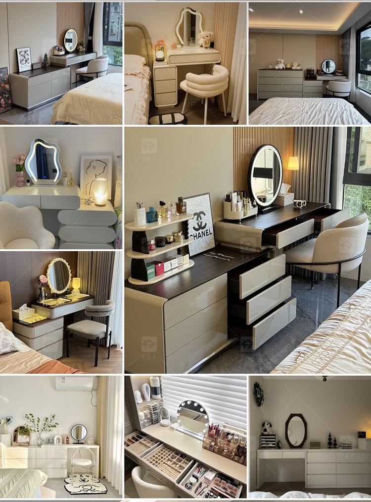 Factory Modern White 13 Drawers Dressing Table and Makeup Vanity Table with Led Light Bulb Mirror Stand Vanity Con Luz Led