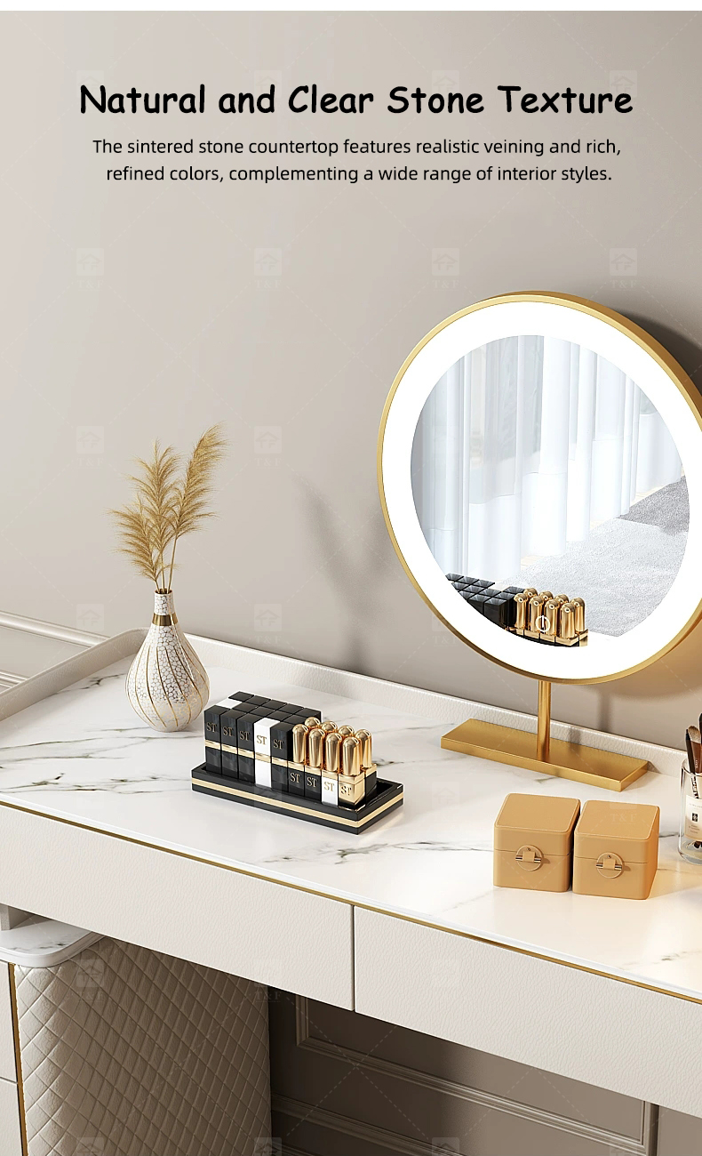 Modern White Makeup Vanity Desk with LED Mirror Vanity Con Luz Led Set and Storage Drawers Bedroom Dressing Table