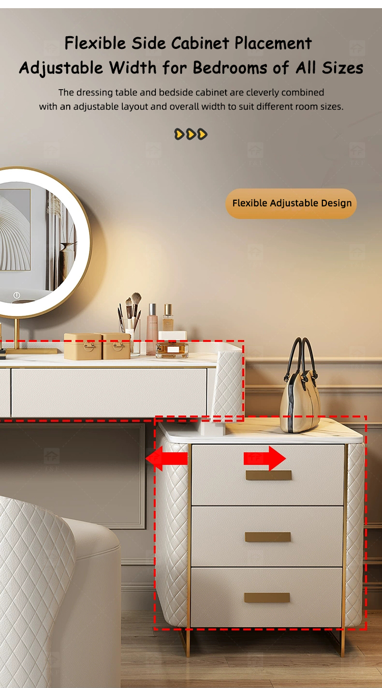 Modern White Makeup Vanity Desk with LED Mirror Vanity Con Luz Led Set and Storage Drawers Bedroom Dressing Table