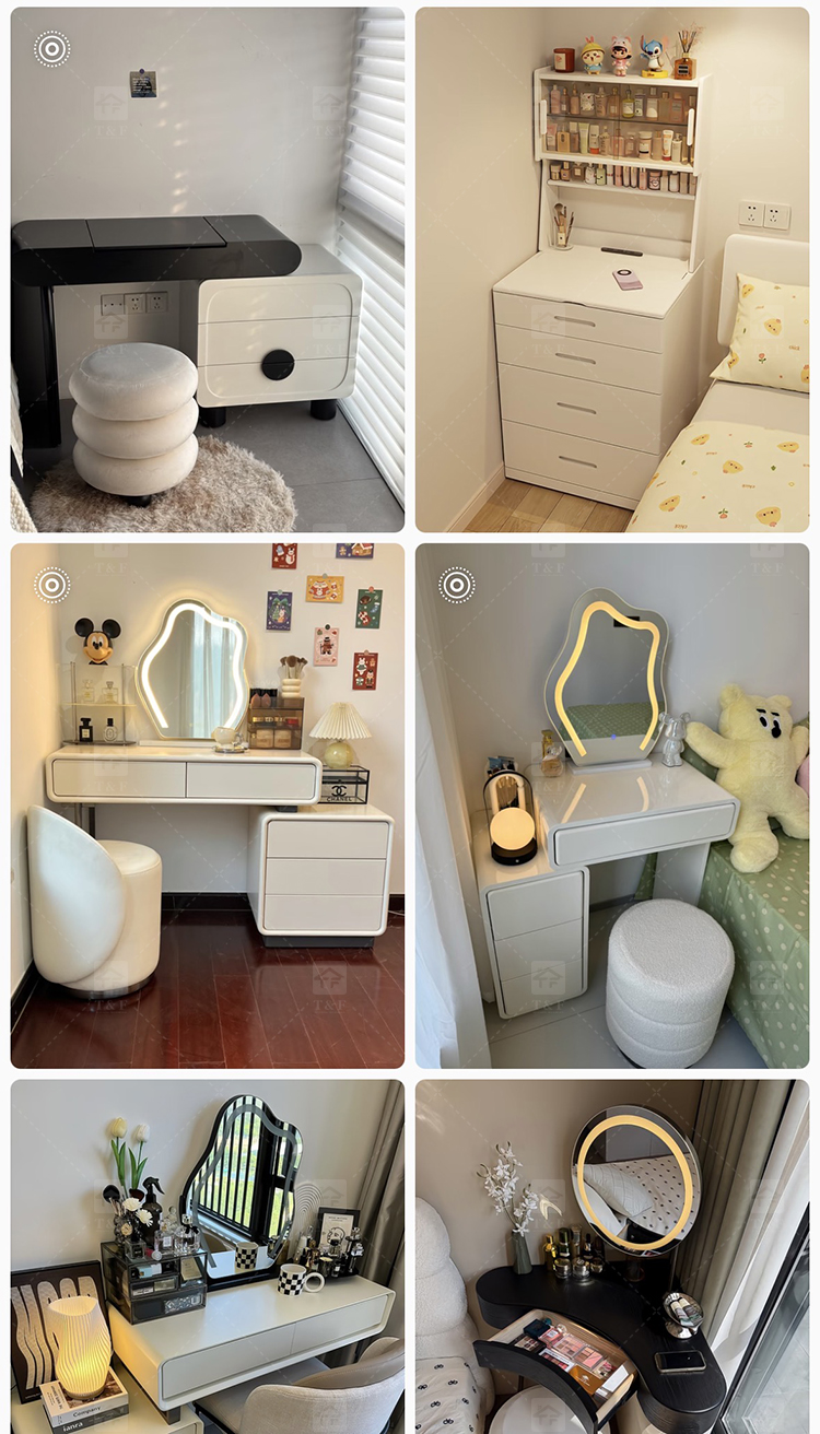 Modern Solid Wood Dressing Table with Flip Top Mirror & Storage Cabinet Multi-functional Makeup Table for Hotel & Bathroom Use