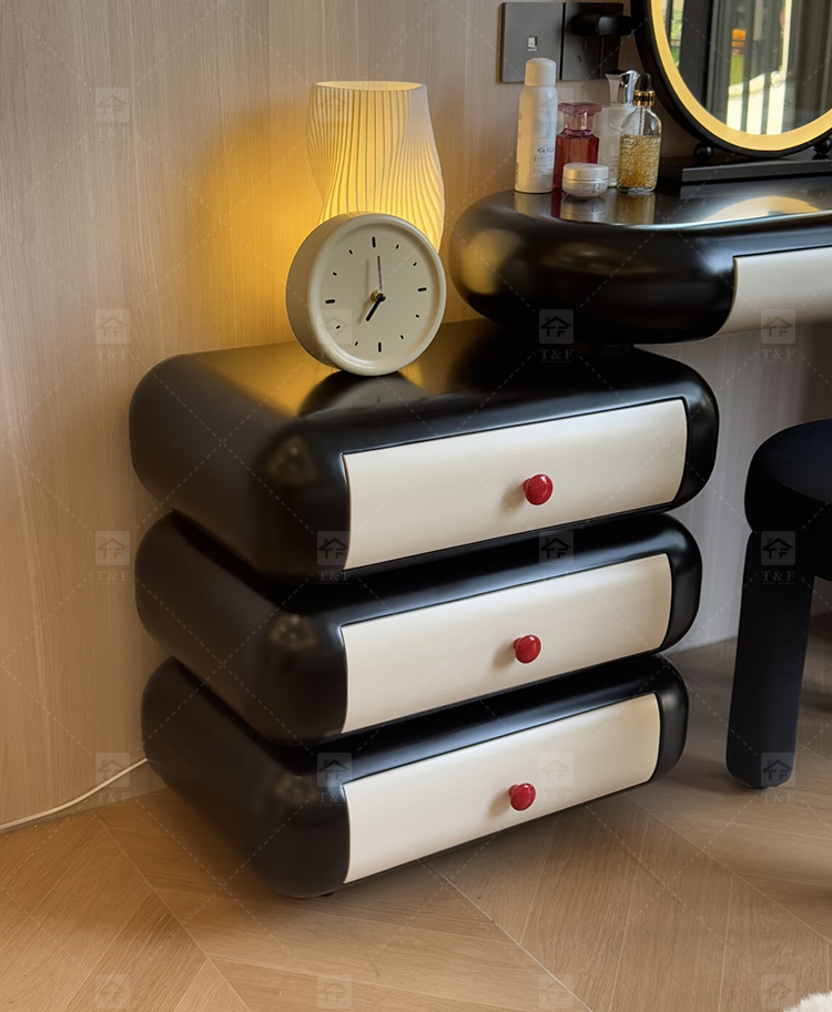 Cloud Style Vanity Table with LED Light Mirror, Rounded Makeup Dressing Table with Drawer Cabinet & Upholstered Stool