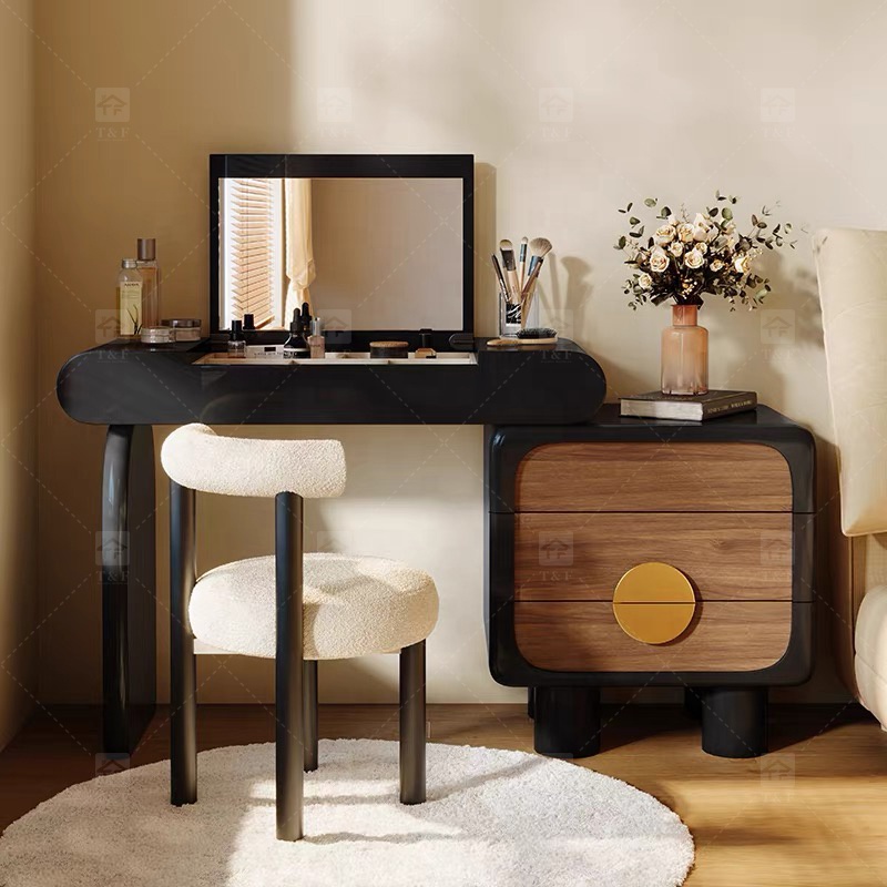Modern Lighted Flip Top Vanity Mirror Cabinet Multi-functional Desktop Storage Box for Jewelry Cosmetics Bedroom Bathroom Use