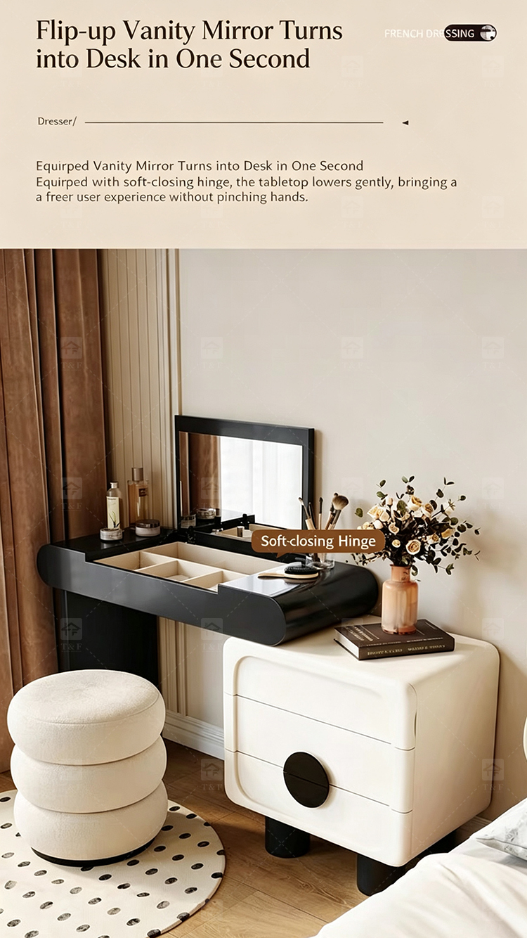 Modern Lighted Flip Top Vanity Mirror Cabinet Multi-functional Desktop Storage Box for Jewelry Cosmetics Bedroom Bathroom Use