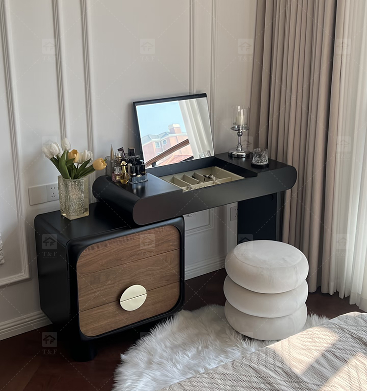 Modern Lighted Flip Top Vanity Mirror Cabinet Multi-functional Desktop Storage Box for Jewelry Cosmetics Bedroom Bathroom Use