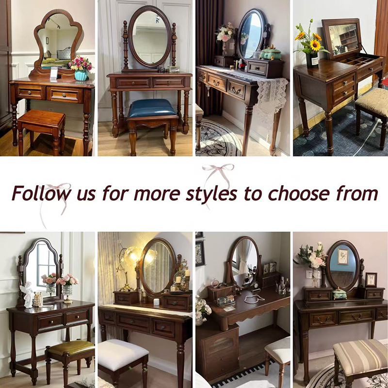 Modern Walnut Brown Makeup Vanity Set Standing Lighted Mirror Stool Turned Legs Bedroom Dressing Table for Bathroom/Living Room