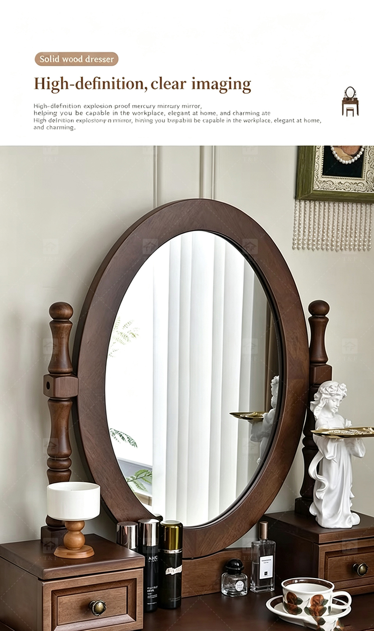 Modern Walnut Brown Makeup Vanity Set Standing Lighted Mirror Stool Turned Legs Bedroom Dressing Table for Bathroom/Living Room
