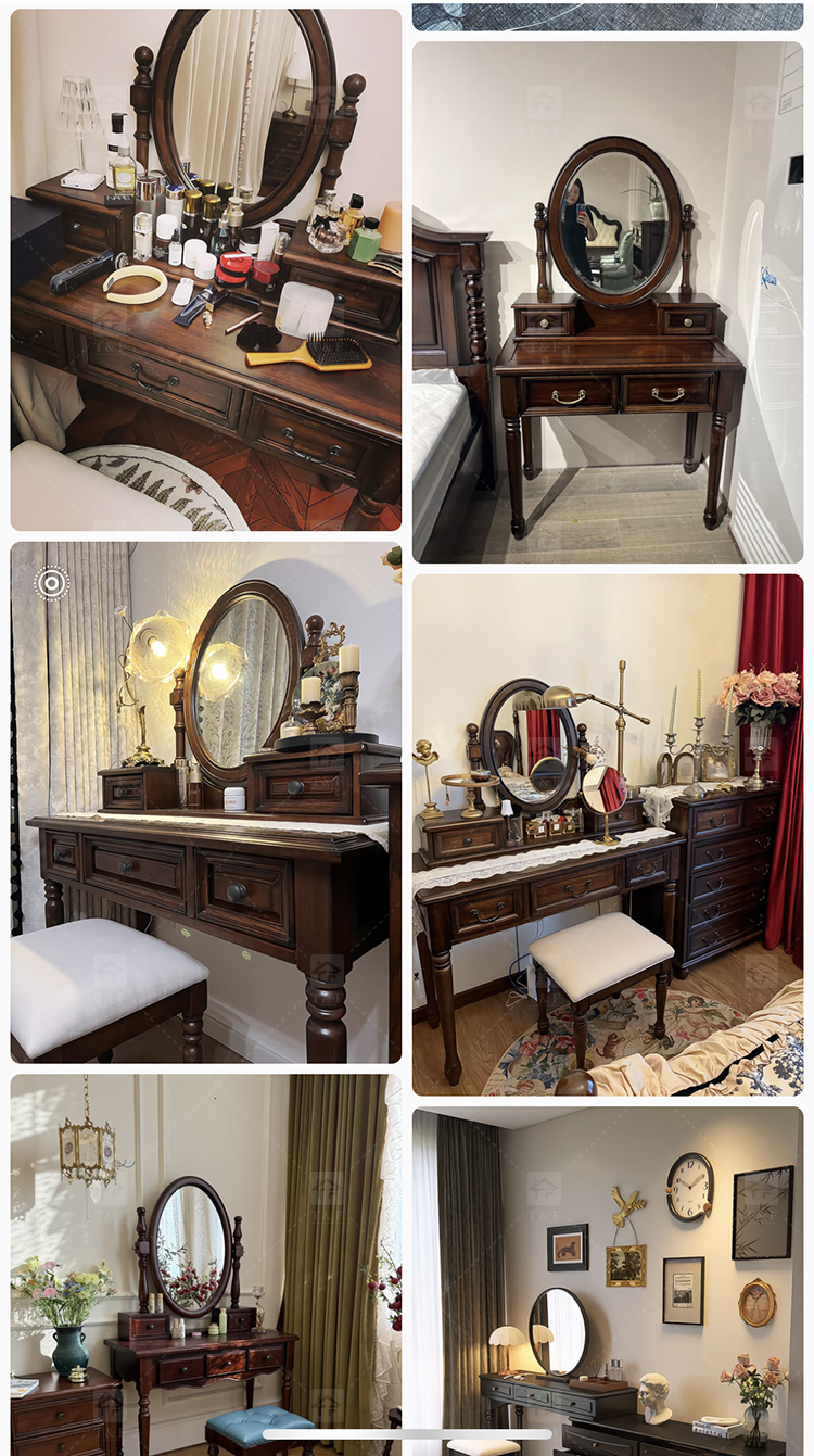 Modern Walnut Brown Makeup Vanity Set Standing Lighted Mirror Stool Turned Legs Bedroom Dressing Table for Bathroom/Living Room