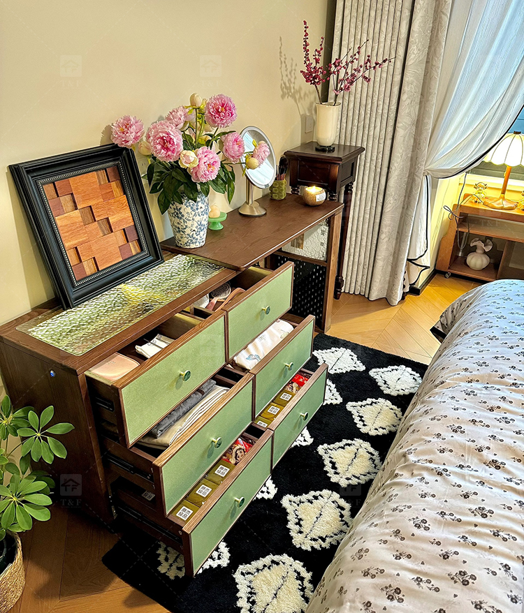 Modern Durable Mint Green Solid Wood Dressing Table Set with Mirror Stool for Bedroom Bathroom & Living Room Makeup Vanity