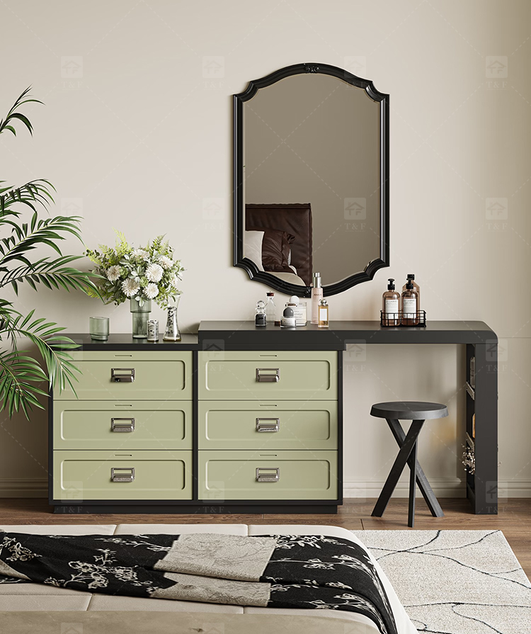Modern Durable Mint Green Solid Wood Dressing Table Set with Mirror Stool for Bedroom Bathroom & Living Room Makeup Vanity