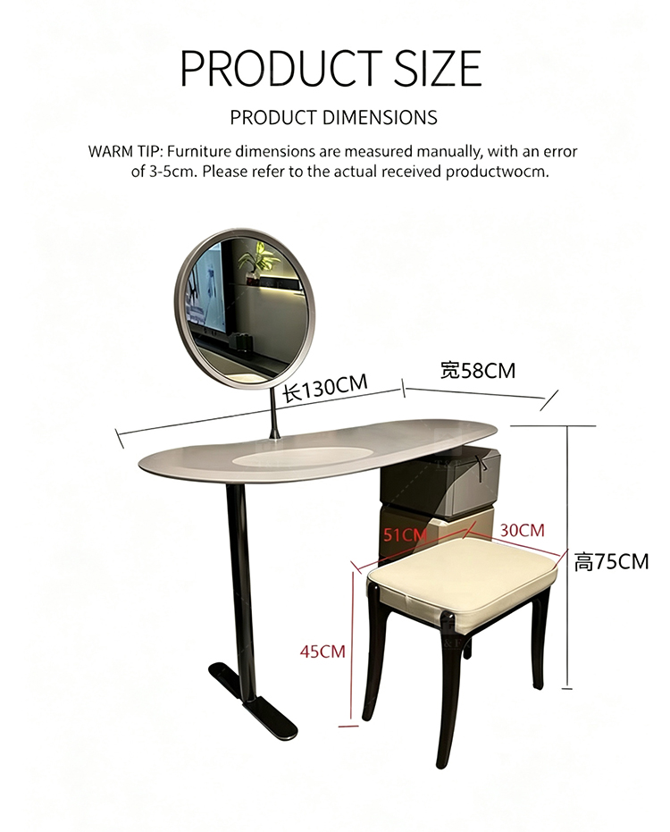 Hot Sale Italian Minimalist Solid Wood Vanity Table Set with Curved Matte Top Rotatable Cube Drawer for Bedroom & Bathroom