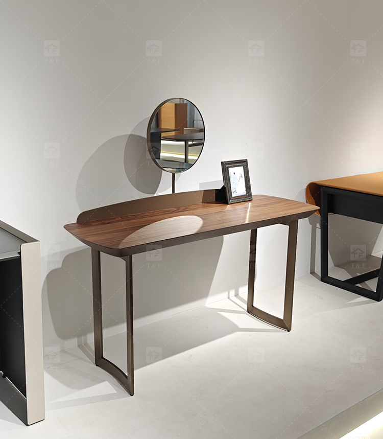 Hot Sale Italian Minimalist Solid Wood Vanity Table Set with Curved Matte Top Rotatable Cube Drawer for Bedroom & Bathroom
