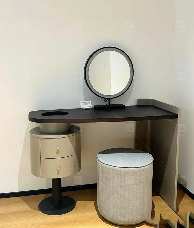 Hot Sale Italian Minimalist Solid Wood Vanity Table Set with Curved Matte Top Rotatable Cube Drawer for Bedroom & Bathroom