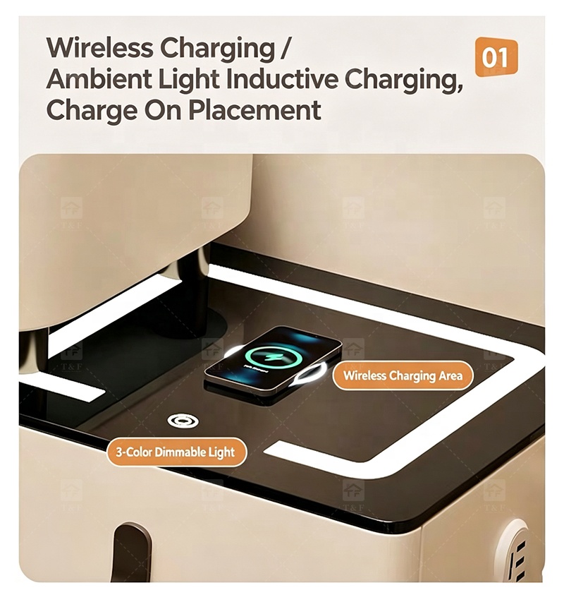 Modern Light Luxury Smart Vanity Dressing Table LED Mirror Wireless Charging Bluetooth Speaker Storage Cabinet Hotel Bedroom
