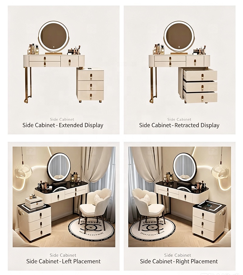 Modern Light Luxury Smart Vanity Dressing Table LED Mirror Wireless Charging Bluetooth Speaker Storage Cabinet Hotel Bedroom