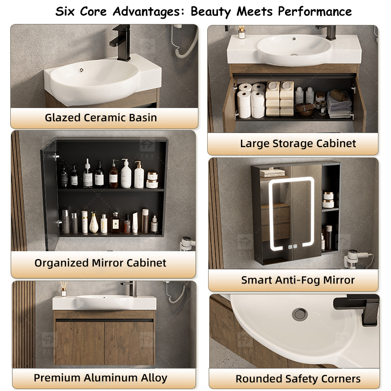 Modern Premium Aluminum Bathroom Vanity Cabinet with Ceramic Basin Sink Narrow Wall Mounted Cabinet for Small Bathrooms