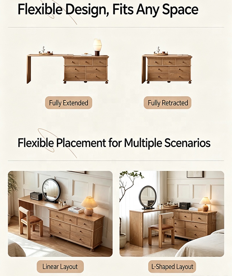 Modern Lighted Solid Wood Makeup Vanity Chest Round Anti-collision Corner Storage Cabinet for Bedroom & Bathroom Use