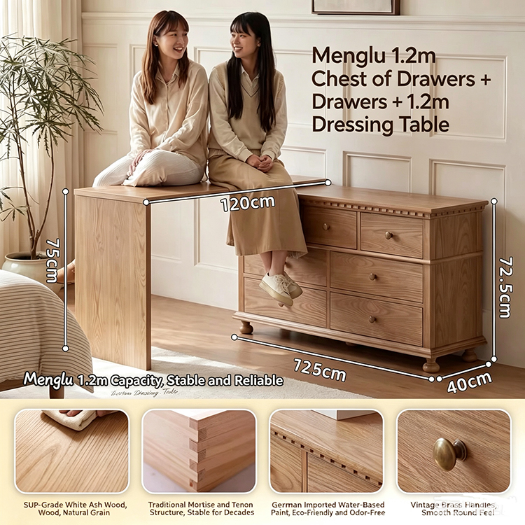 Modern Lighted Solid Wood Makeup Vanity Chest Round Anti-collision Corner Storage Cabinet for Bedroom & Bathroom Use