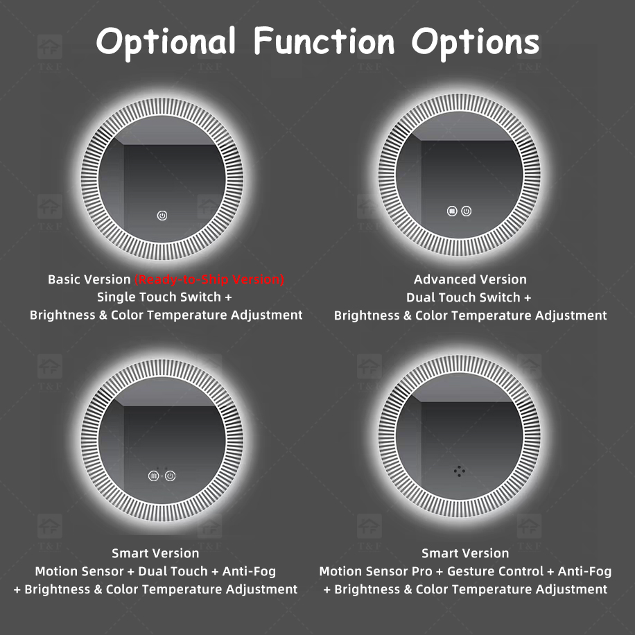 80cm Round LED Bathroom Mirror Sunburst Frame Backlit Wall Mounted Vanity Mirror