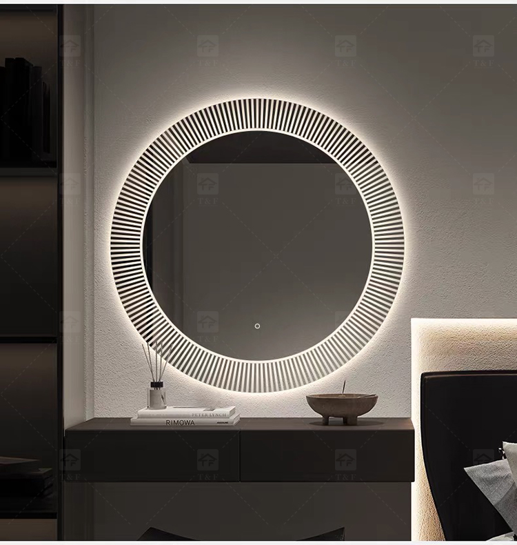 80cm Round LED Bathroom Mirror Sunburst Frame Backlit Wall Mounted Vanity Mirror
