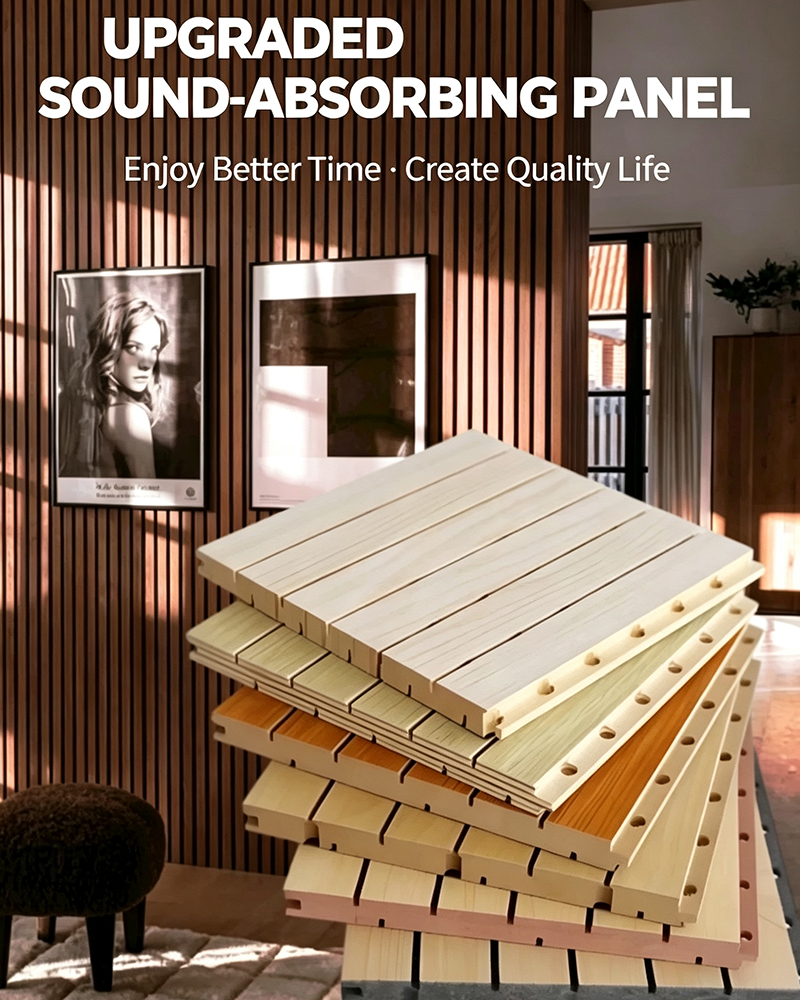 Modern Wooden Slat Acoustic Panel with Wood Veneer Sound Absorbing 3D Model Design for Living Room Bedroom Interior Wall Decor