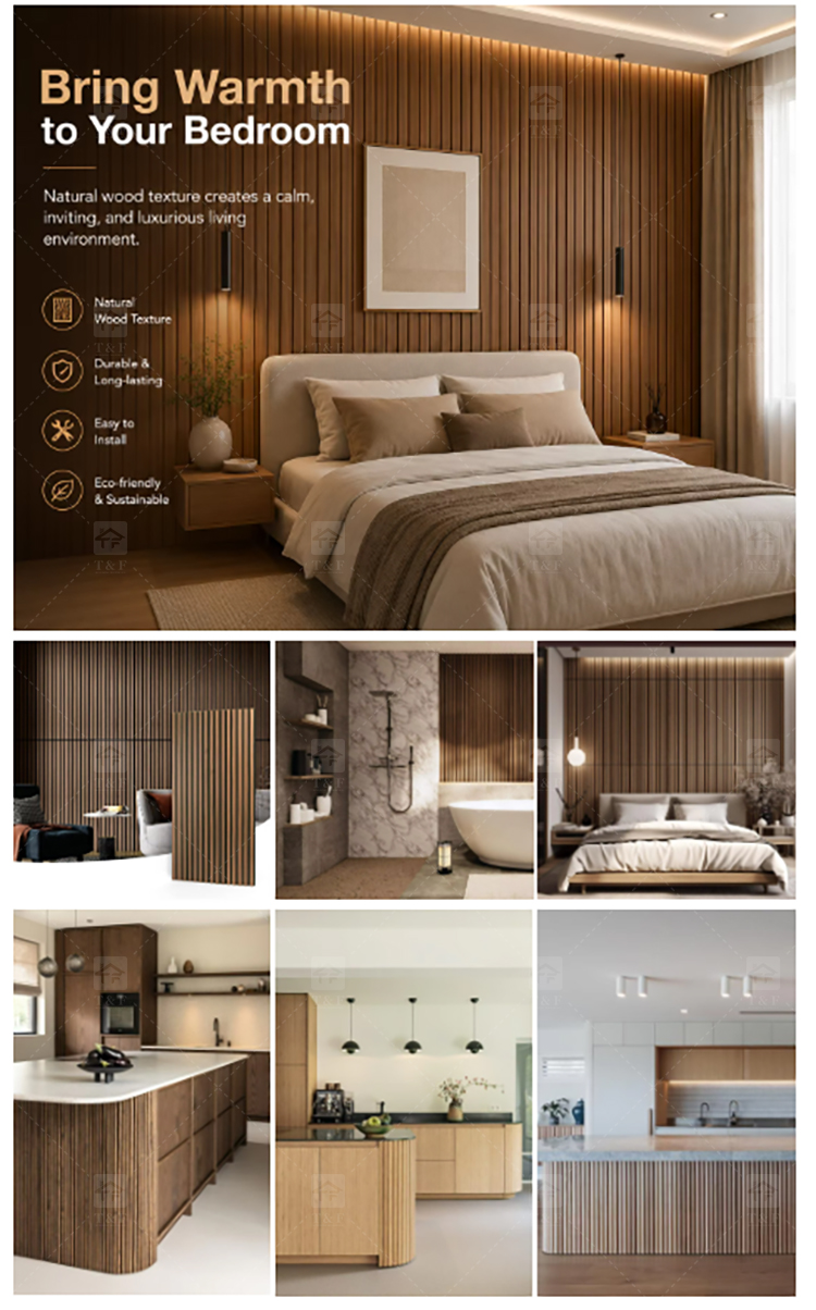 Modern Wooden Slat Acoustic Panel with Wood Veneer Sound Absorbing 3D Model Design for Living Room Bedroom Interior Wall Decor