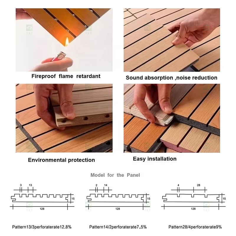 Noise Reduction Wooden Acoustic Slat Panel MDF Soundproof Wall Board for Living Room Bedroom Hotel Drum Room Piano Room Room
