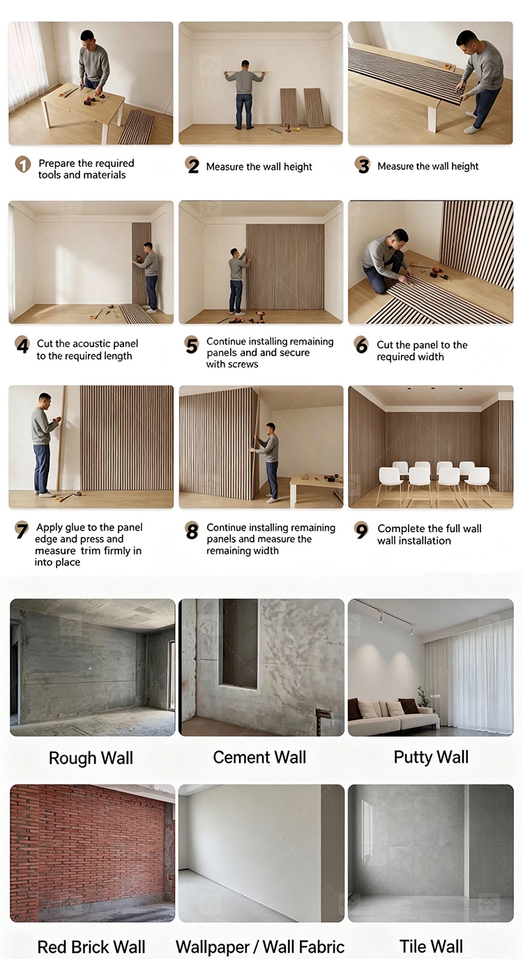 Noise Reduction Wooden Acoustic Slat Panel MDF Soundproof Wall Board for Living Room Bedroom Hotel Drum Room Piano Room Room