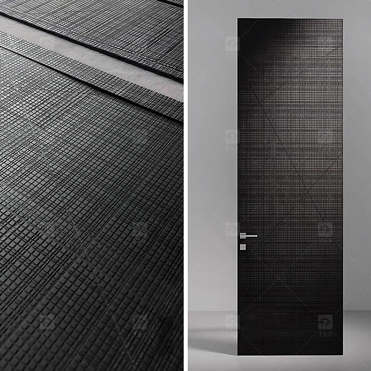 Modern Minimalist 3D Relief Solid Wood Waterproof Interior Door Narrow Frame Soundproof Bedroom Door for Bathroom Living Room