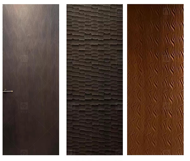 Modern Minimalist 3D Relief Solid Wood Waterproof Interior Door Narrow Frame Soundproof Bedroom Door for Bathroom Living Room