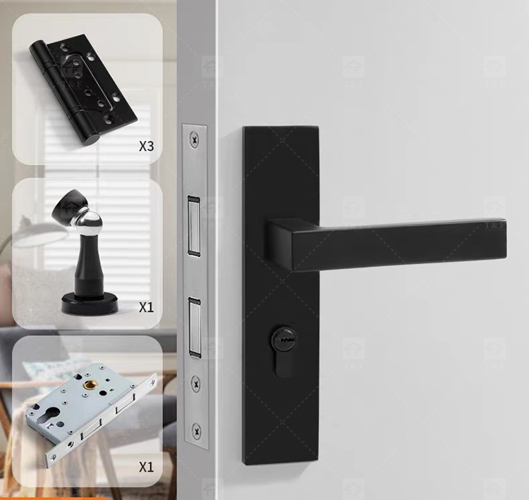 Interior Bathroom Bedroom Wood Handle Door Locks for Wooden Doors Modern Luxury Design Easy Installation Villa & Hotel Use
