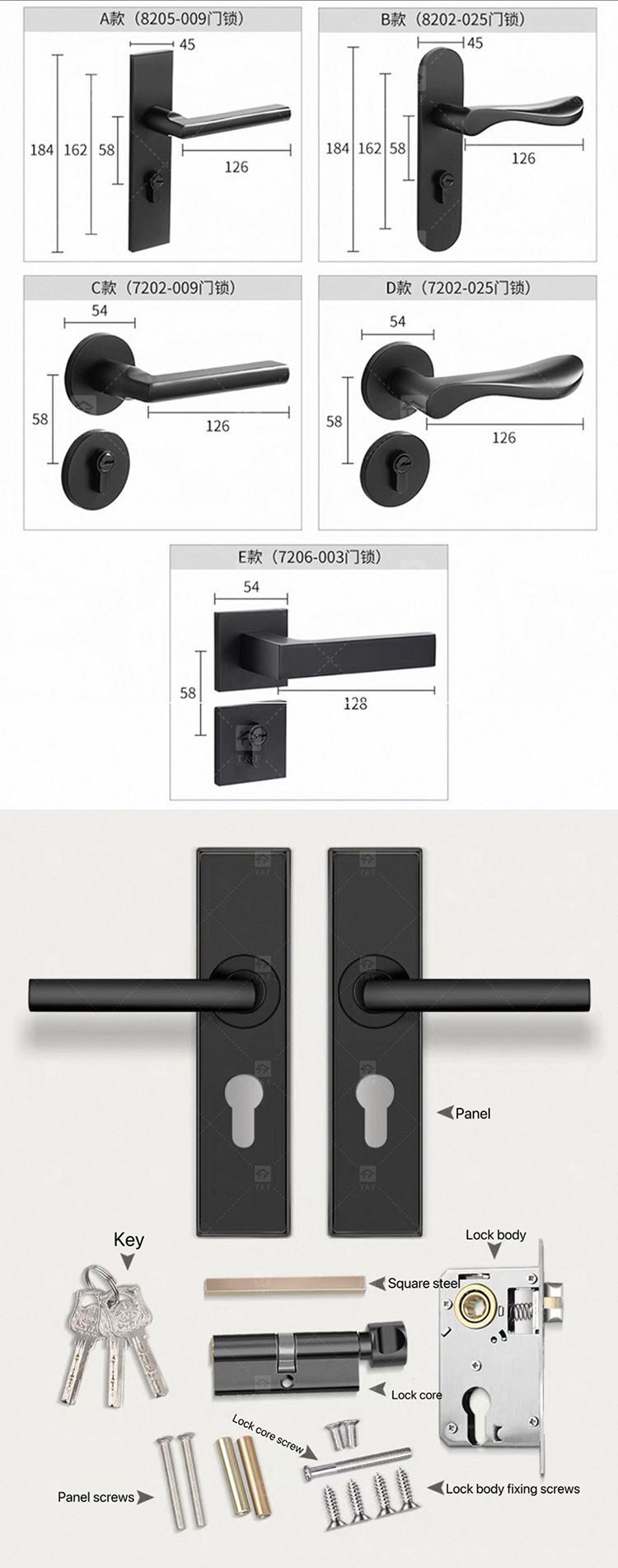 Interior Bathroom Bedroom Wood Handle Door Locks for Wooden Doors Modern Luxury Design Easy Installation Villa & Hotel Use