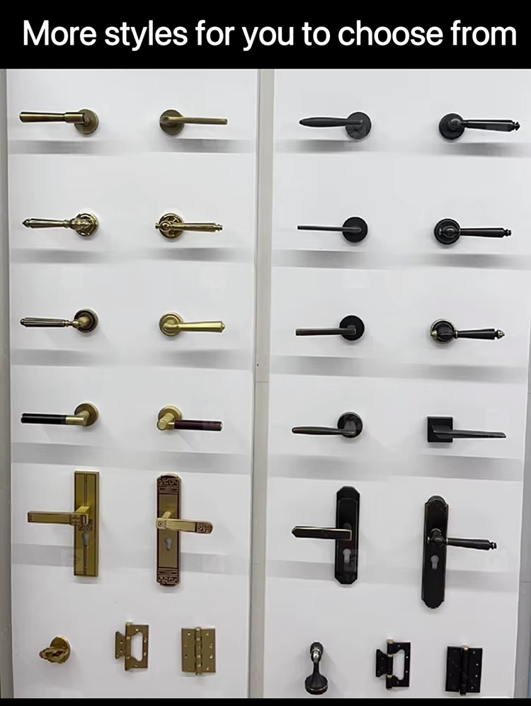 Modern Door Lever Handle Set Scroll Engraved Lock 304 Stainless Steel Brass Finish Easy Installation Hotel Apartment Use