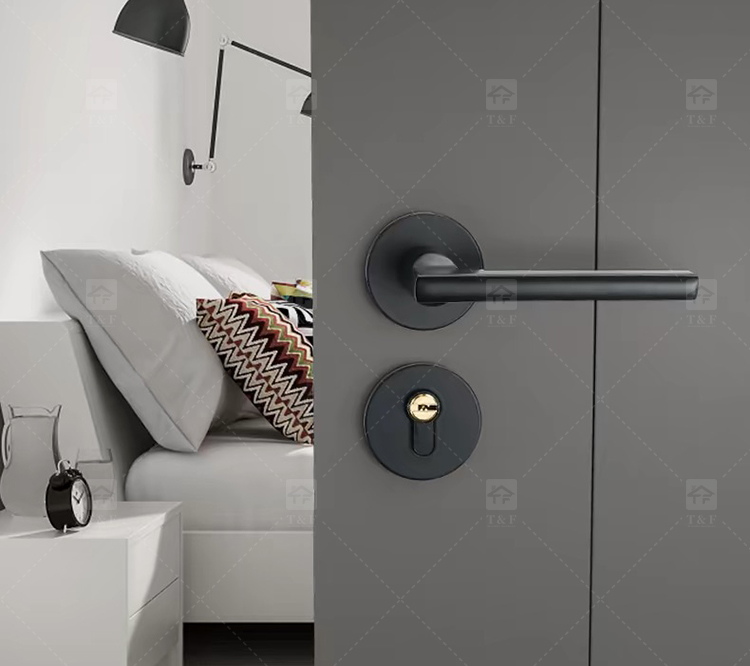 Matte Black Modern Minimalist Villa Door Handle Interior Wood Door Lever Lock Anti-Fingerprint Easy Clean Ambidextrous