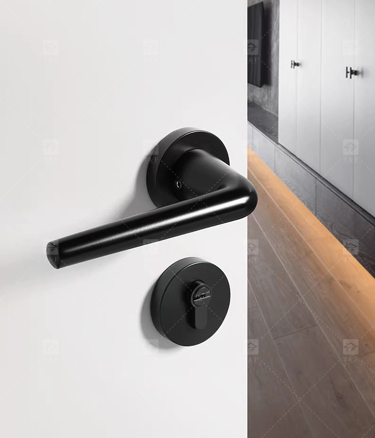 Modern Matte Black Interior Door Handle Split Base Lever Lock Quiet Bearing Easy Installation for Bedroom Bathroom Villa Hotel