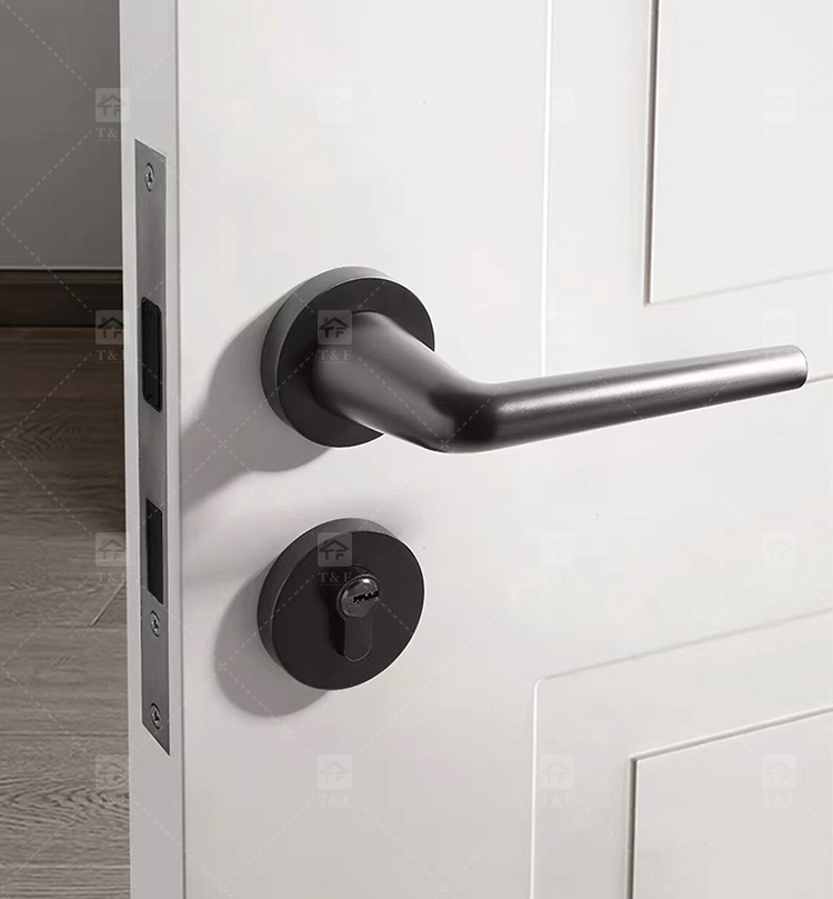 Modern Matte Black Interior Door Handle Split Base Lever Lock Quiet Bearing Easy Installation for Bedroom Bathroom Villa Hotel