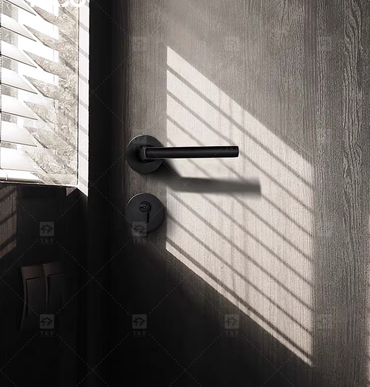 Modern Matte Black Interior Door Handle Split Base Lever Lock Quiet Bearing Easy Installation for Bedroom Bathroom Villa Hotel