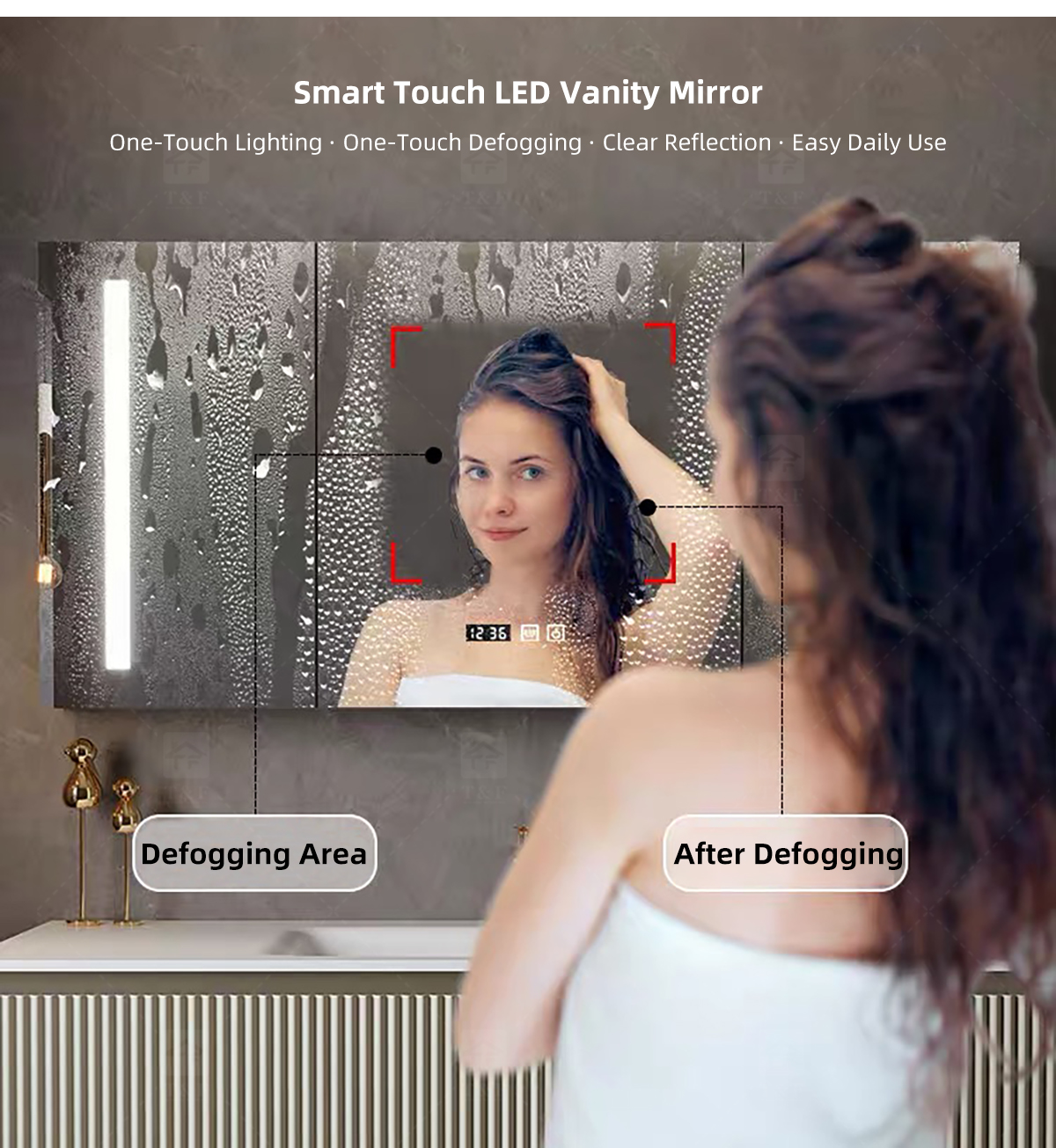 Modern Wall-Mounted Floating Bathroom Vanity with 3D Fluted Cabinet Front, Integrated Basin Sink and LED Half Moon Mirror