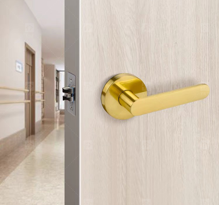 Simple Design Square Rose Interior Split Door Lock Matte Gunmetal Door Lever Handle Set With Key