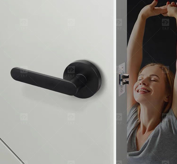 Simple Design Square Rose Interior Split Door Lock Matte Gunmetal Door Lever Handle Set With Key